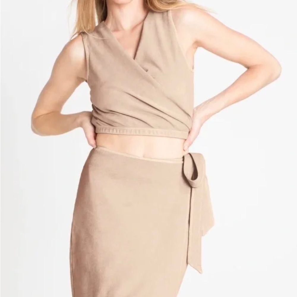 Whitney Port COZeCO Crop Top Wrap Skirt Set